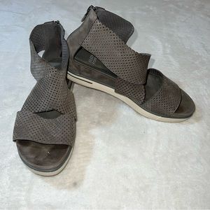 Eileen Fisher Suede Flat Wrap Ankle Zip Heeled Sandals Gray Size 8